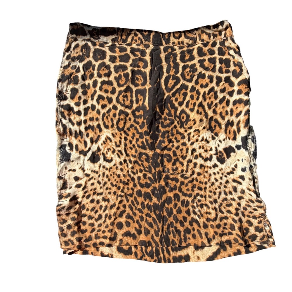 Yves Saint Laurent Rive Gauche Silk Leopard Maxi Skirt Vintage F44 Tan Brown